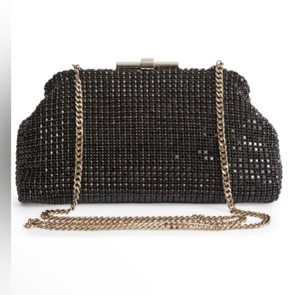 NEW NWOT Reiss Adaline Crystal Embellished Black Clutch